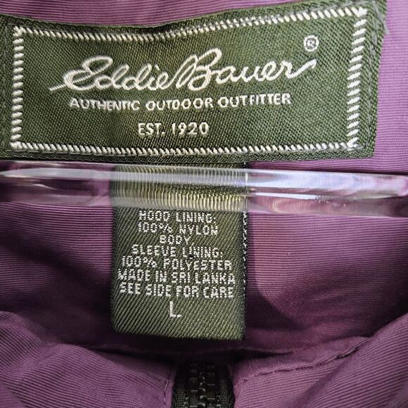Eddie Bauer Rain Jacket Hooded Full Zip #3914  Womens 100% Nylon Purple Size Lar - Picture 2 of 5